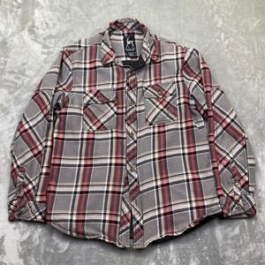 KANE & UNKE Plaid Flannel Shirt Lined Men Sz M Grey Red Black Long Sleeve Casual